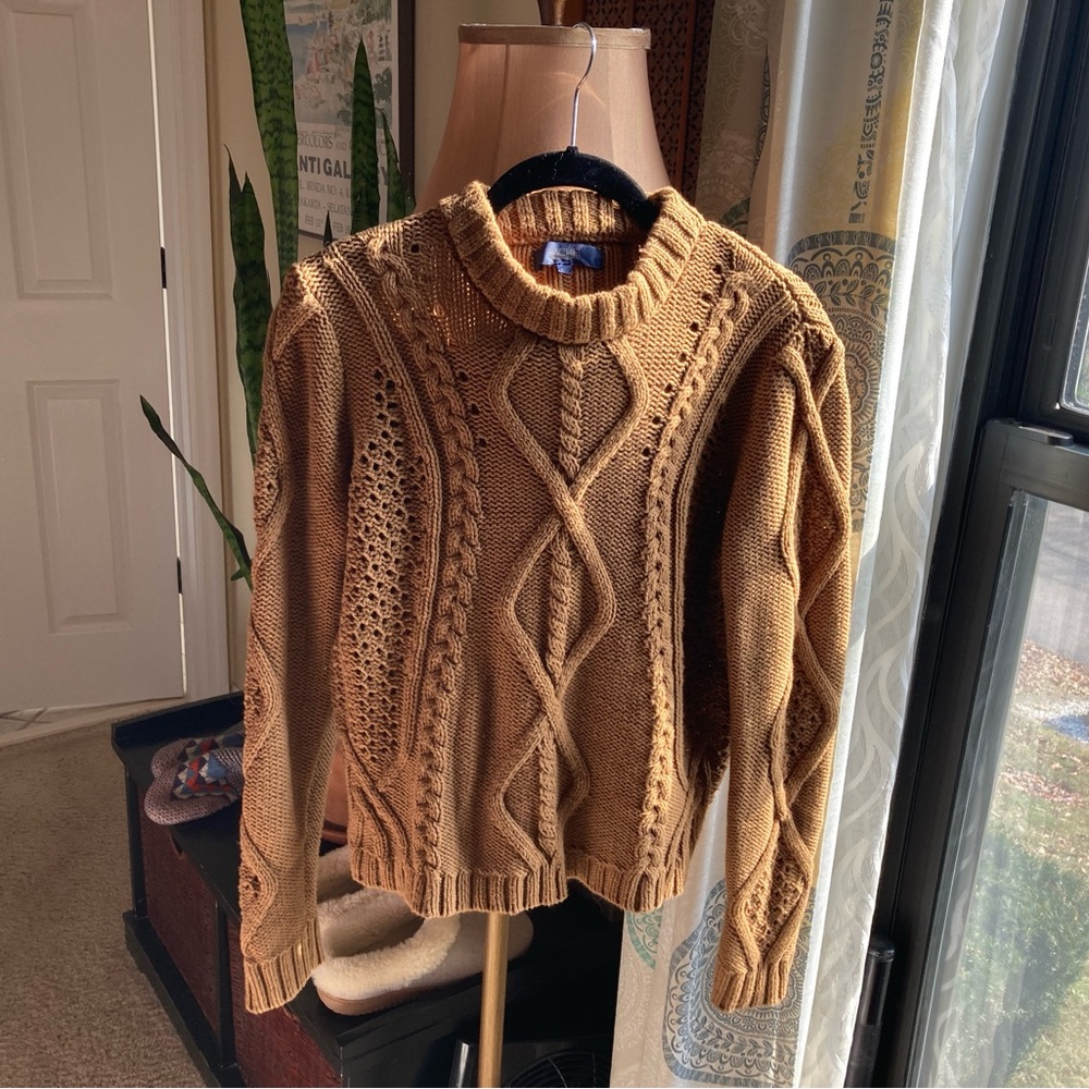 RACHEL Rachel Roy gingerbread in color. Cable knit 60% cotton 40% acrylic.